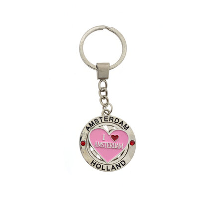 Typisch Hollands Keychain (spinner) I love Amsterdam - Pink