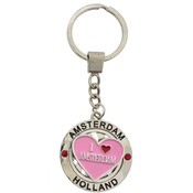 Typisch Hollands Schlüsselanhänger (Spinner) I love Amsterdam - Pink
