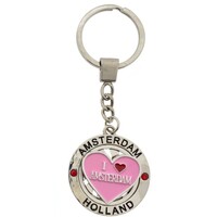 Typisch Hollands Sleutelhanger (spinner)  I love Amsterdam - Roze