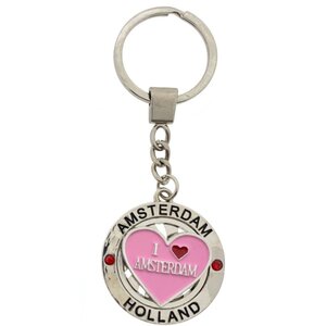 Typisch Hollands Keychain (spinner) I love Amsterdam - Pink