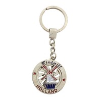 Typisch Hollands Sleutelhanger Rond Spinner Molen Holland (zilver shiny)