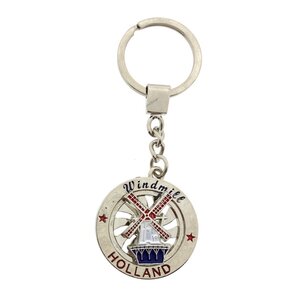 Typisch Hollands Sleutelhanger Rond Spinner Molen Holland (zilver shiny)