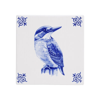 Heinen Delftware Delft blue tile with a kingfisher