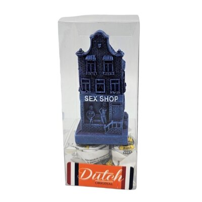 Typisch Hollands Gift box - Delft blue house Sex shop 7 cm with hops.