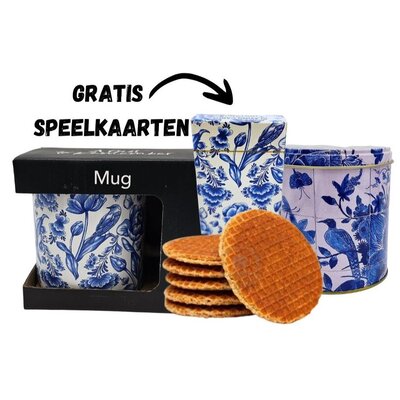 Typisch Hollands Stroopwafels in blik & Mok met GRATIS speelkaarten