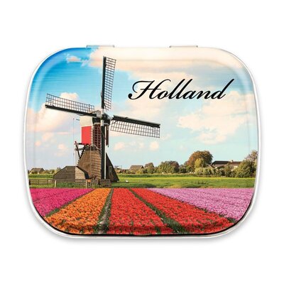 Typisch Hollands Mini-Dose mit Pfefferminzbonbons in Form einer holländischen Windmühle