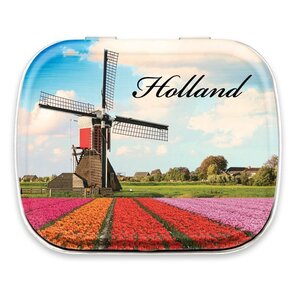 Typisch Hollands Mini-Dose mit Pfefferminzbonbons in Form einer holländischen Windmühle