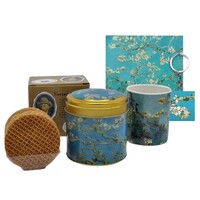 Typisch Hollands Geschenkset Tasse und Dose Stroopwafels - Mandelblüte (mit Geschenkkarte und GRATIS Schlüsselanhänger)