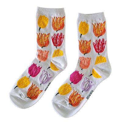 Holland sokken Damessokken - Tulpen (wit) Maat 36-41