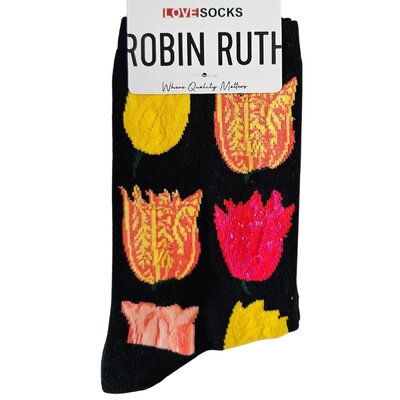 Holland sokken Damessokken - Tulpen (zwart) Maat 36-41