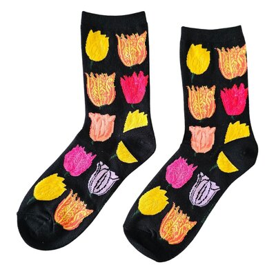 Holland sokken Damensocken - Tulpen (Schwarz) Größe 36-41