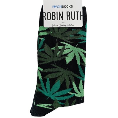 Holland sokken Herrensocken – Schwarz-3 Grüntöne (Cannabis) – Größen 41–46