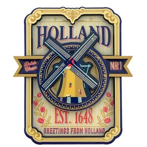 Typisch Hollands Magneet Holland (Wallplate) - Vintage - Molen en tulpjes