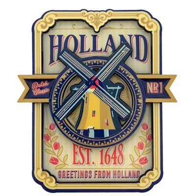 Typisch Hollands Magnet Holland (Wallplate) - Vintage - Mühle und Tulpen