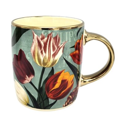 Typisch Hollands Tasse kleine hübsche Tulpen grün mit Gold