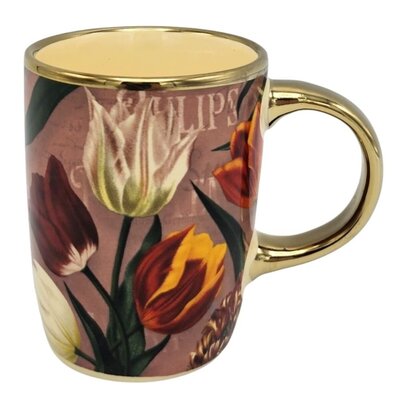 Typisch Hollands Cup (large) pretty tulips pink with gold