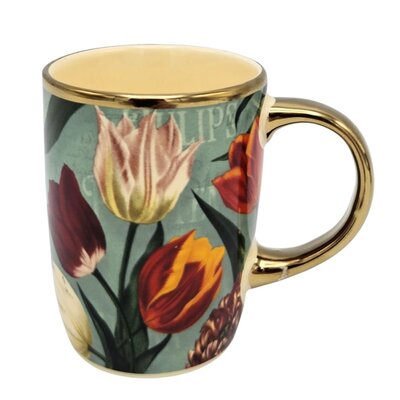 Typisch Hollands Cup (large) pretty tulips green with gold