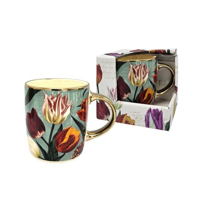 Typisch Hollands Tasse kleine hübsche Tulpen grün mit Gold