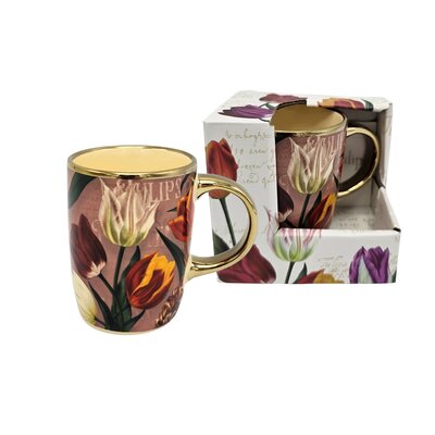 Typisch Hollands Cup (large) pretty tulips pink with gold