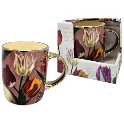 Typisch Hollands Tasse kleine hübsche Tulpen rosa mit Gold