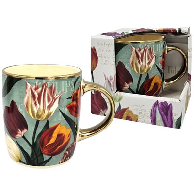 Typisch Hollands Tasse kleine hübsche Tulpen grün mit Gold