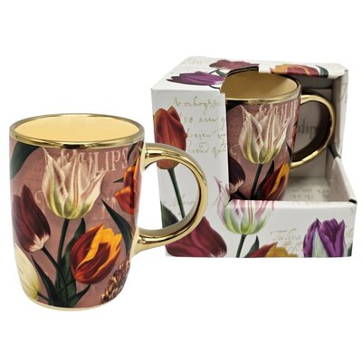 Typisch Hollands Holland gift set - Mug and tin of stroopwafels -Pretty Tulips - Green