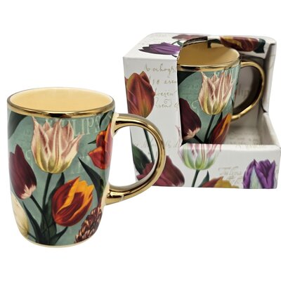 Typisch Hollands Holland gift set - Mug and tin of stroopwafels -Pretty Tulips - Green