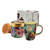 Matix Holland gift set - Mug and tin of syrup waffles - Pretty Tulips - Green