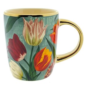 Typisch Hollands Tasse (groß) hübsche Tulpen grün mit Gold