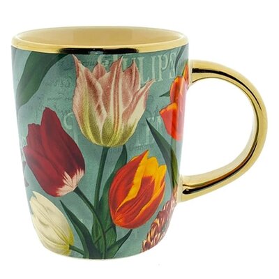 Typisch Hollands Beker (groot) pretty tulips groen met goud