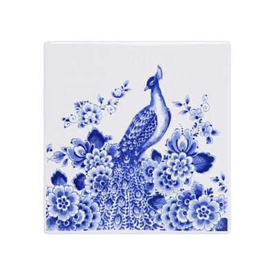 Heinen Delftware Delft blue tile - Floral pattern / Peacock