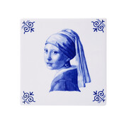 Heinen Delftware Delftsblauwe tegel  - Het meisje met parel