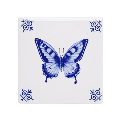 Heinen Delfts blauw Delft blue tile - Butterfly