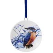 Heinen Delfts blauw Kerstornament - hanger rond - IJsvogel