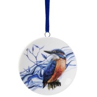 Heinen Delfts blauw Christmas ornament - pendant round - Kingfisher