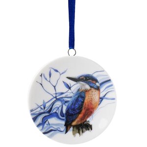Heinen Delfts blauw Christmas ornament - pendant round - Kingfisher