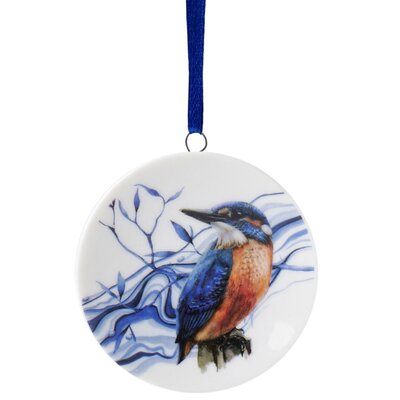 Heinen Delfts blauw Kerstornament - hanger rond - IJsvogel