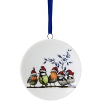 Heinen Delfts blauw Weihnachtsschmuck – runder Anhänger – Waldvögel