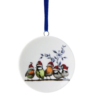 Heinen Delfts blauw Christmas ornament - round pendant - Woodland birds