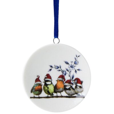 Heinen Delfts blauw Christmas ornament - pendant round - Forest birds