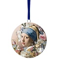Heinen Delftware Kerstornament - hanger rond - het meisje met de parel