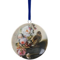 Heinen Delfts blauw Christmas ornament - round pendant - the Goldfinch