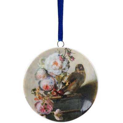 Heinen Delfts blauw Christmas ornament - round pendant - the Goldfinch