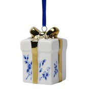 Heinen Delfts blauw Christmas ornament - Pendant Christmas gift gold bow