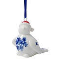 Heinen Delfts blauw Weihnachtsschmuck – Anhängervogel mit Weihnachtsmannmütze