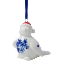 Heinen Delfts blauw Weihnachtsschmuck – Anhängervogel mit Weihnachtsmannmütze
