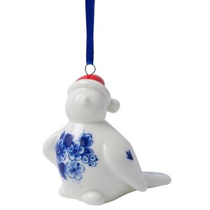 Heinen Delfts blauw Weihnachtsschmuck – Anhängervogel mit Weihnachtsmannmütze