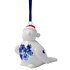 Heinen Delfts blauw Kerstornament - Hanger Vogel met kerstmuts