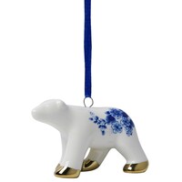Heinen Delftware Kerstornament - hanger Delfts blauw ijsbeer gouden pootjes