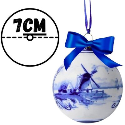 Heinen Delftware Delft blue decorated Christmas bauble Windmills